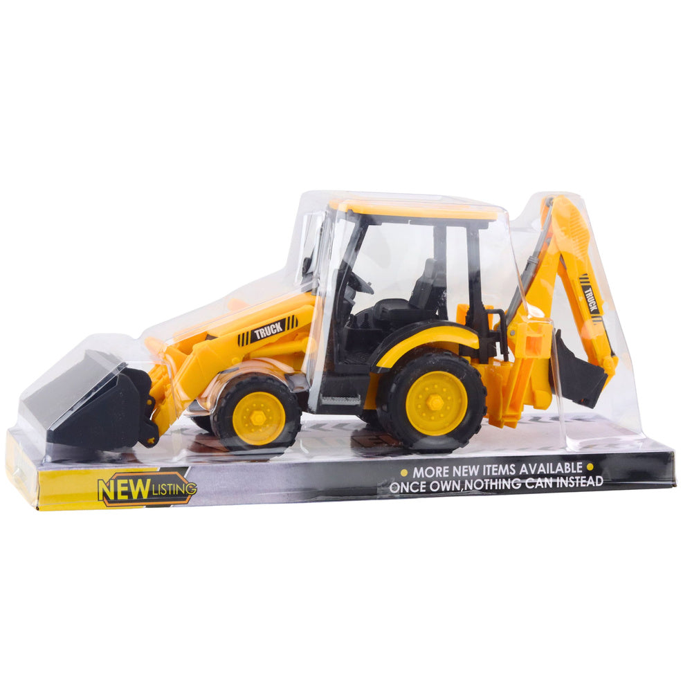 Excavator de jucarie cu doua lazi, galben cu detalii negre, 39.5 x 16.5 x 11.5 cm, Lean 24777