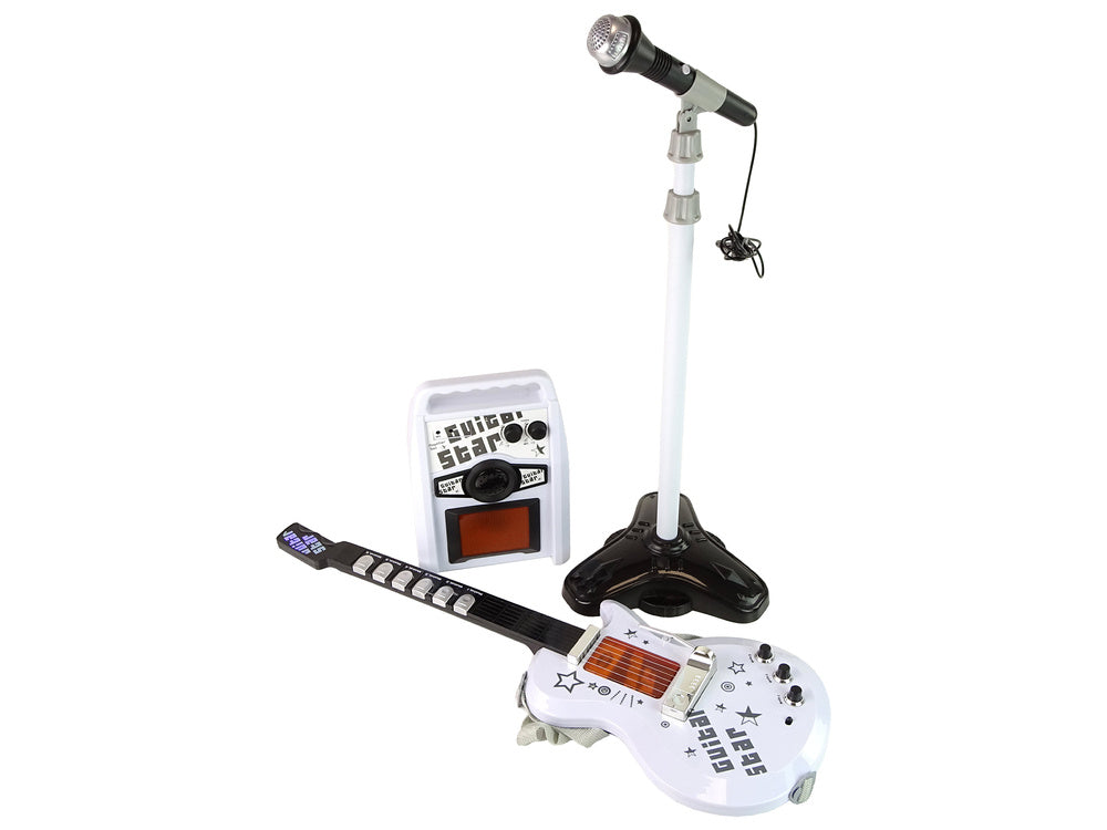 Set chitara electrica cu microfon, 22 x 70 x 3 cm, alb, Lean 15617