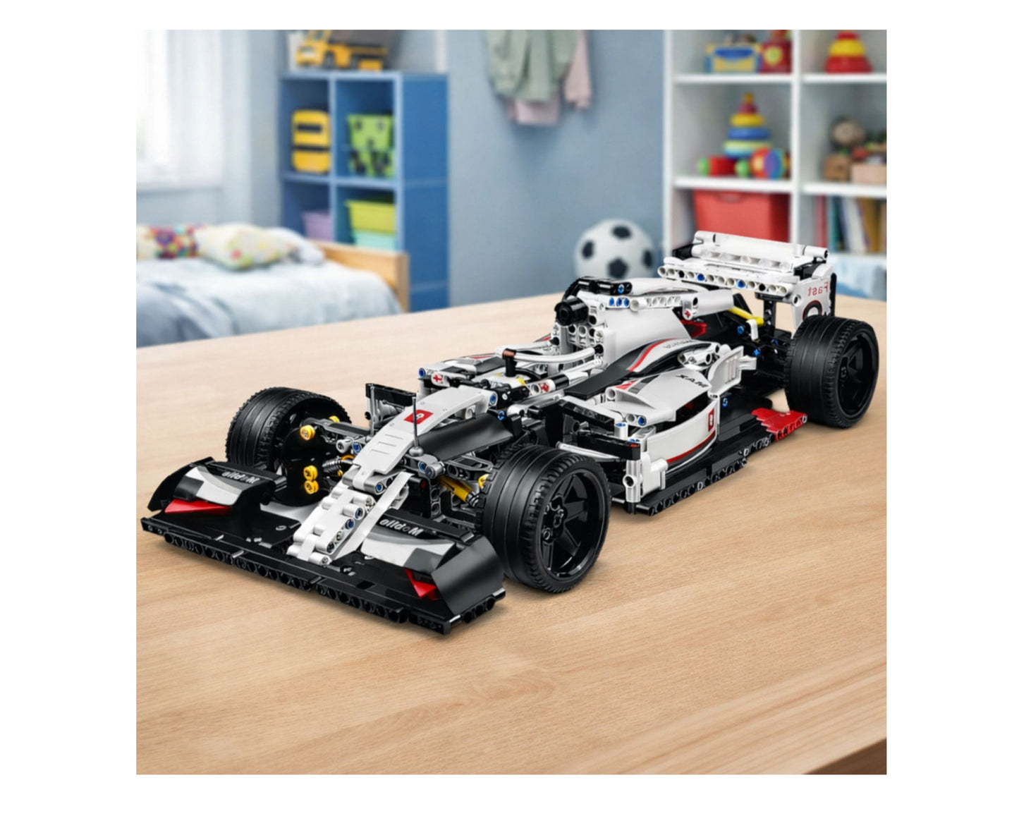 Set de constructie Masina de curse, 1235 piese, alb / negru, 50 x 22 cm, Lean 23658