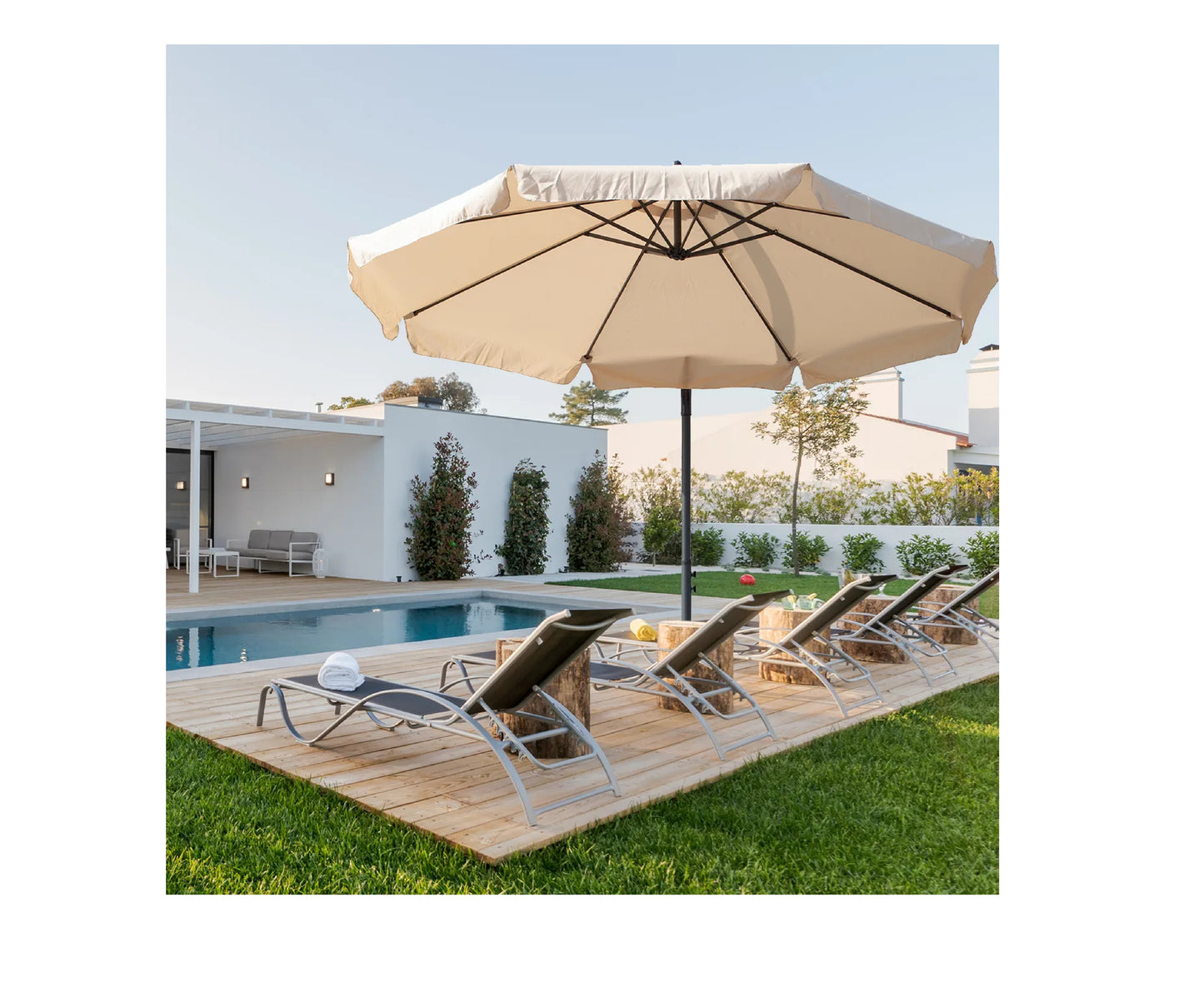 Umbrela de gradina pliabila cu husa Sunwaal, 350 cm, bej, MalTec 112650