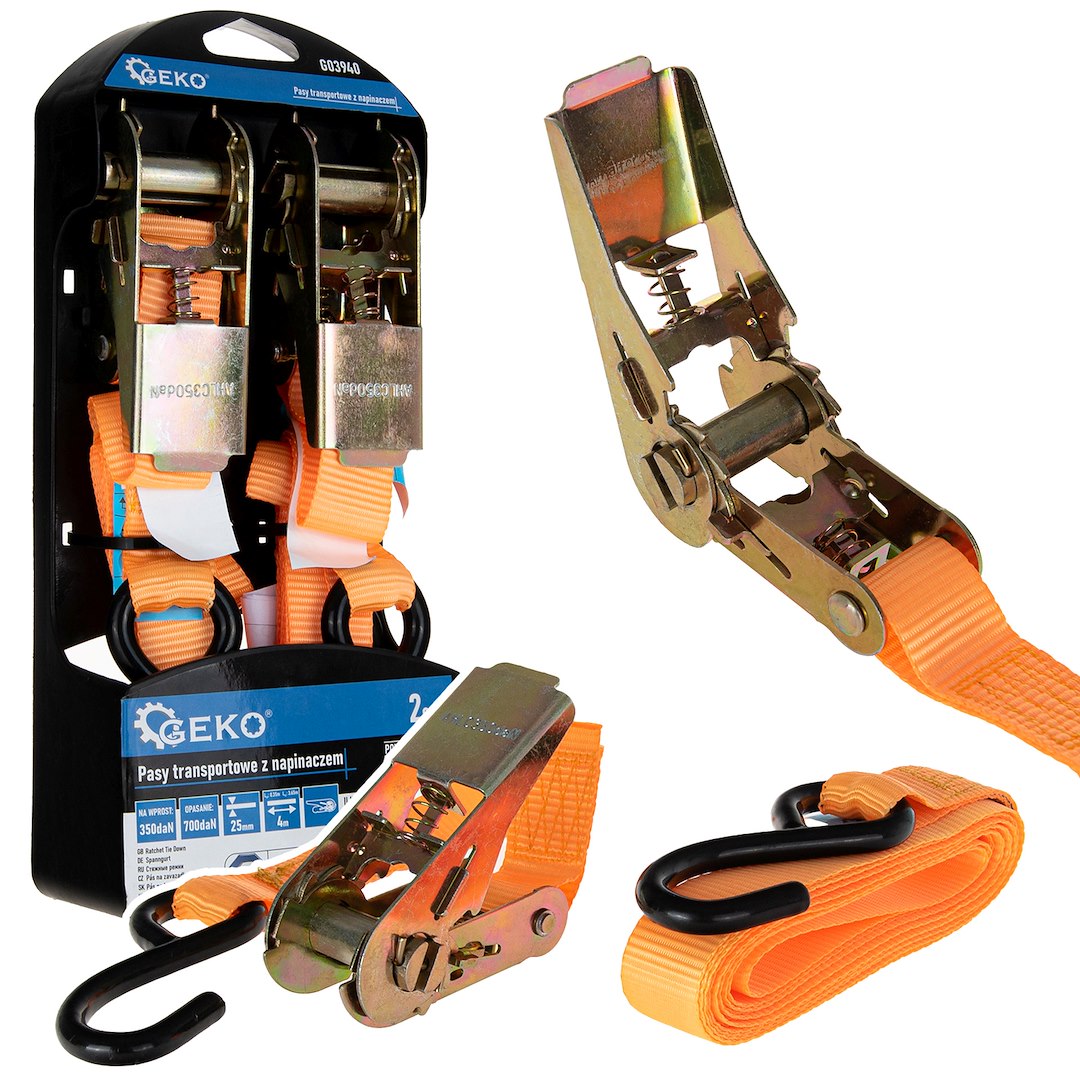 Set 2 curele de transport, 4 m x 25 mm, capacitate maxima 400 kg, Geko G03940