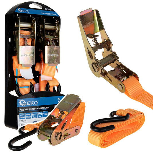 Set 2 curele de transport, 4 m x 25 mm, capacitate maxima 400 kg, Geko G03940