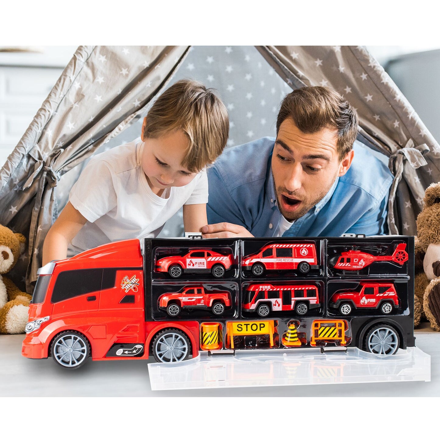 Set camion cu 6 vehicule pompier, MalPlay 108441