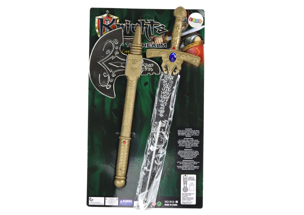 Set topor si sabie de jucarie cu efecte sonore, 53 x 14 cm / 43 x 19 x 4 cm, multicolor, Lean 17873