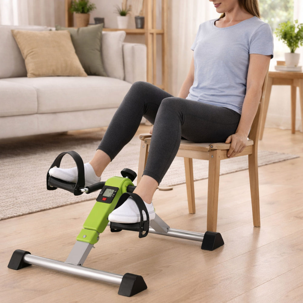 Bicicleta fitness 2 in 1 cu contracontor LED, verde, dimensiuni compacte, Lean 29308