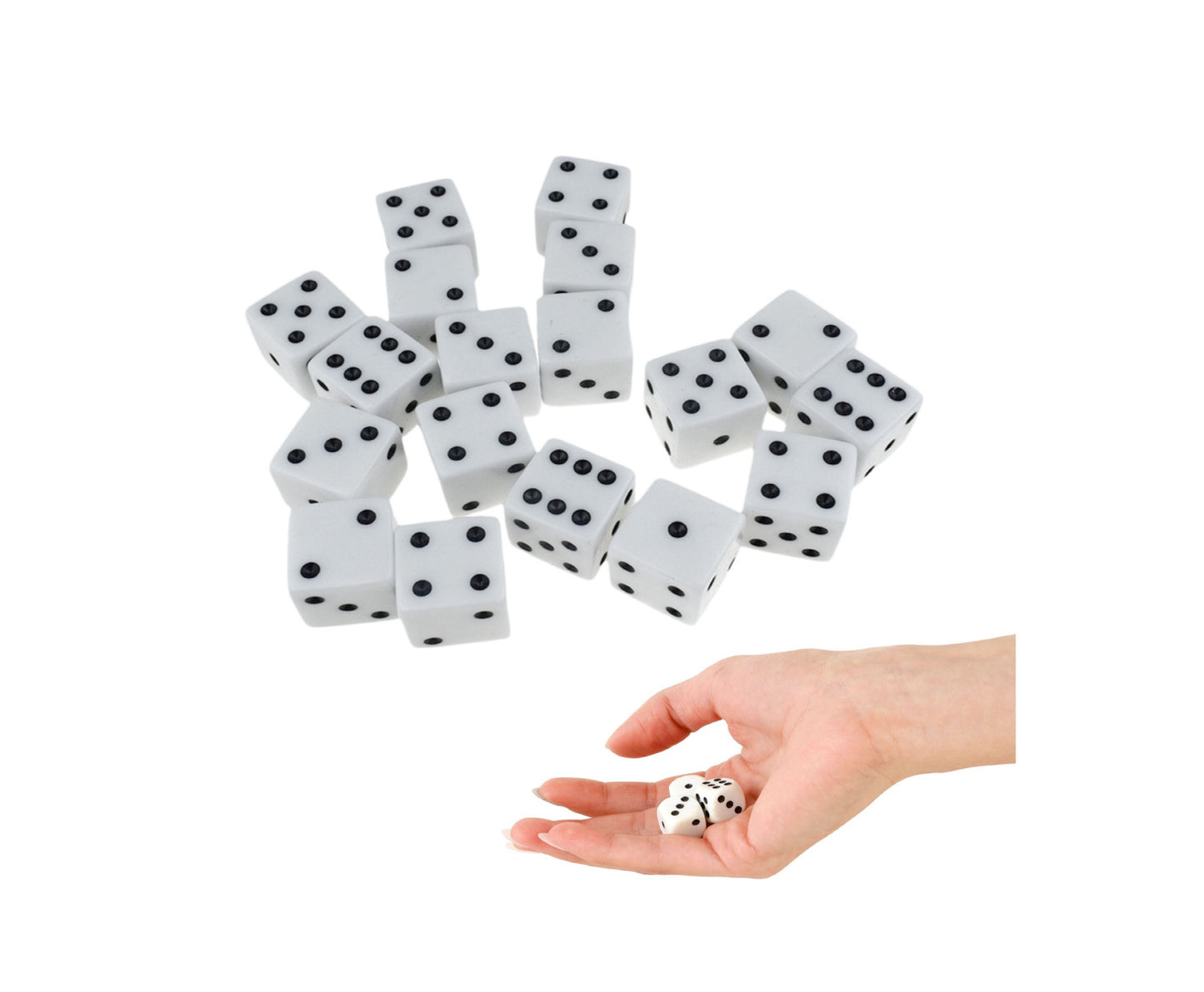 Set 100 de zaruri clasice, alb cu puncte negre, 1.5 x 1.5 cm, Lean 22460