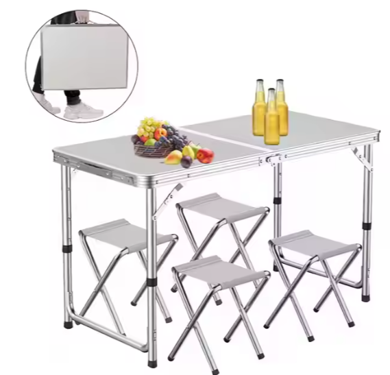 Set masa pliabila de camping cu 4 scaune, gri, 120 × 60 × 66 cm, Lean 26603