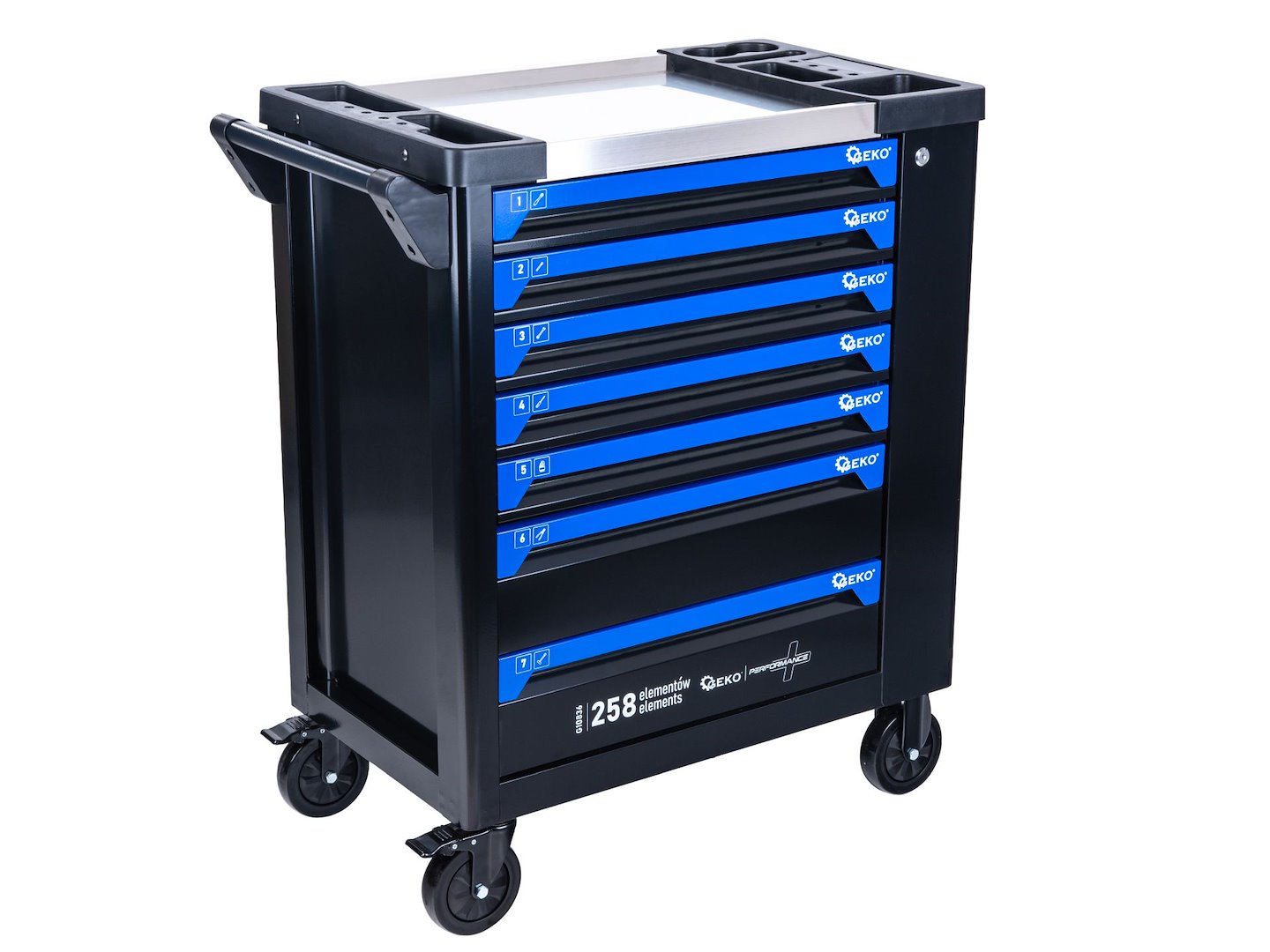 Dulap pentru atelier cu scule, 7 sertare, 258 bucati, Geko G10836