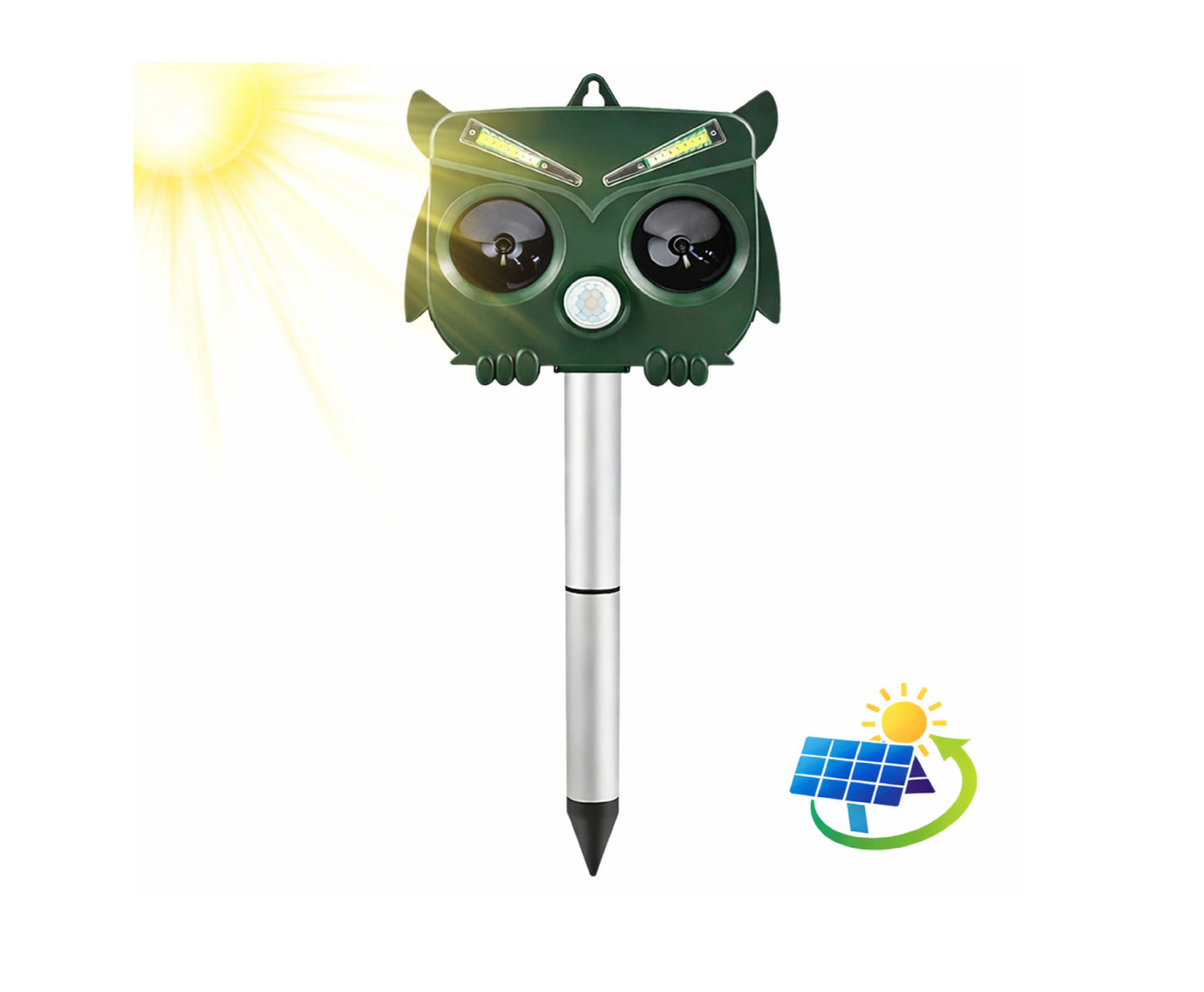 Repelent solar pentru animale cu ultrasunete, forma de bufnita, lumina LED, Lean 29270