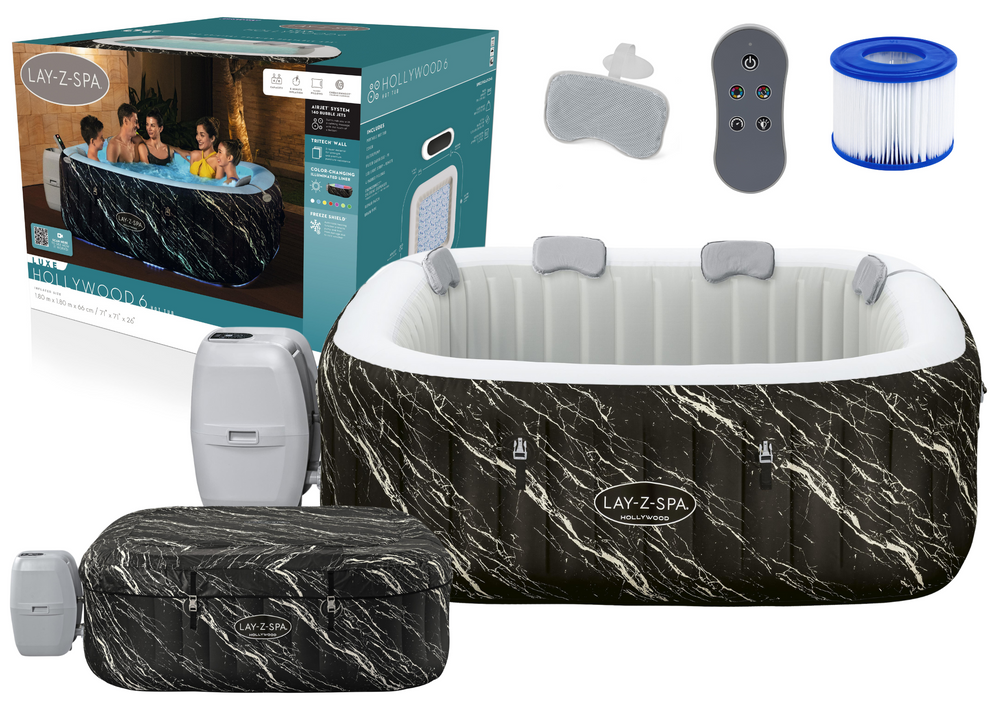 Jacuzzi gonflabil cu hidromasaj LAY-Z-SPA pentru 6 persoane, aspect de marmura Marquinia, 180 x 180 x 66 cm, Bestway 21178