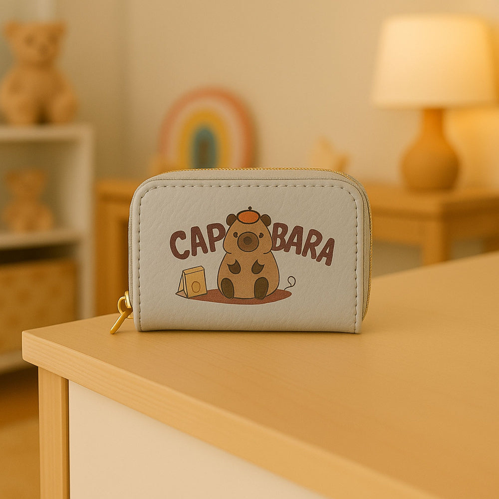 Portofel cu motiv Capybara, 2 compartimente, 12.5 x 8.5 x 4.5 cm, alb, Lean 27563