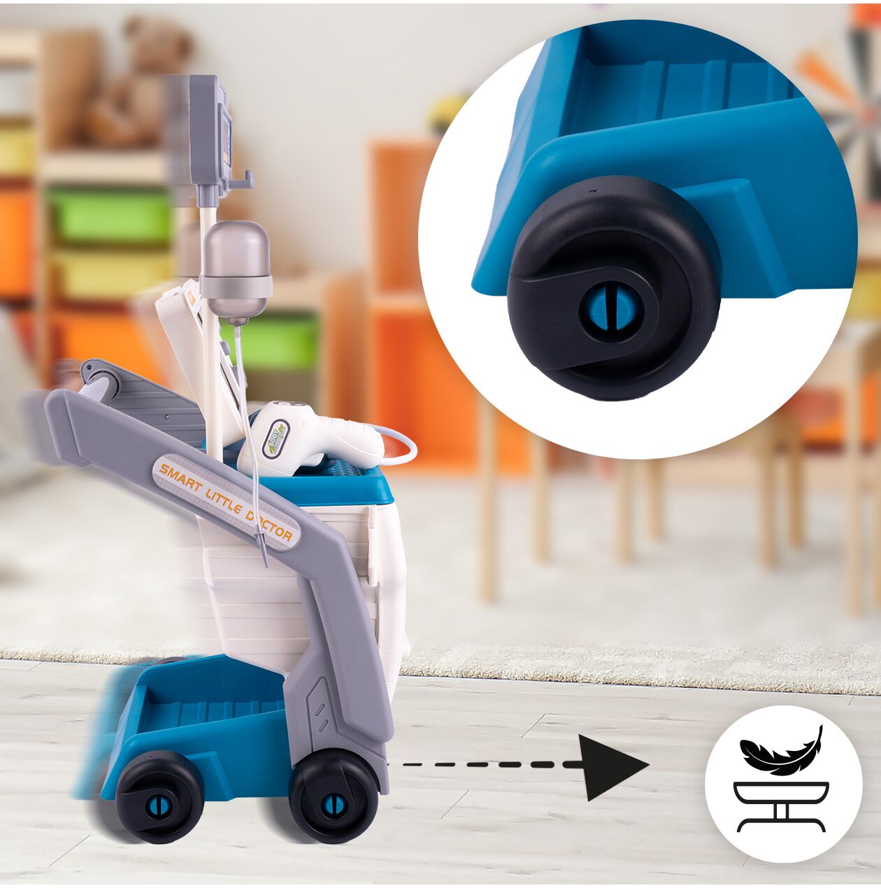 Set de joaca carucior medical mobil pe roti, 15 accesorii esentiale incluse, efecte sonore, 56.5 x 23 x 20 cm, MalPlay 110264