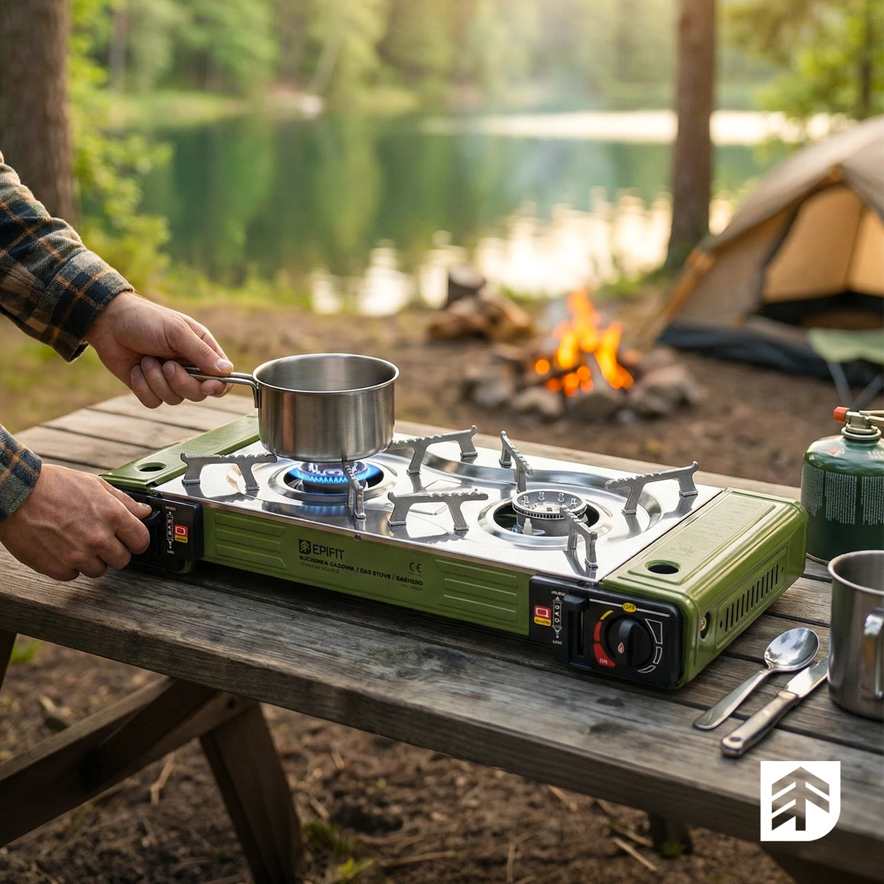 Aragaz de camping cu 2 arzatoare SPARK100 DOUBLE, verde, 2 x 2500 W, MalTec 114503