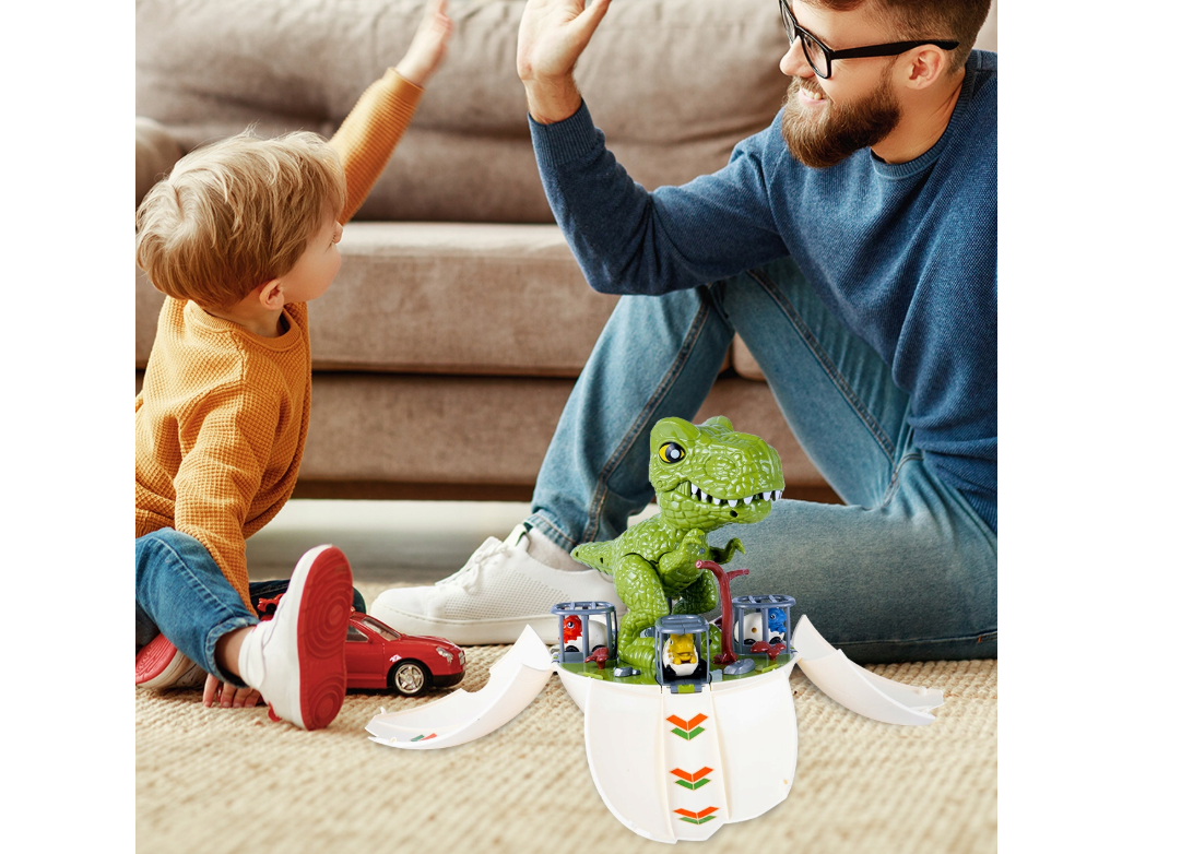 Jucarie interactiva dinozaur tip lansator cu pista 2 in 1, MalPlay 112433