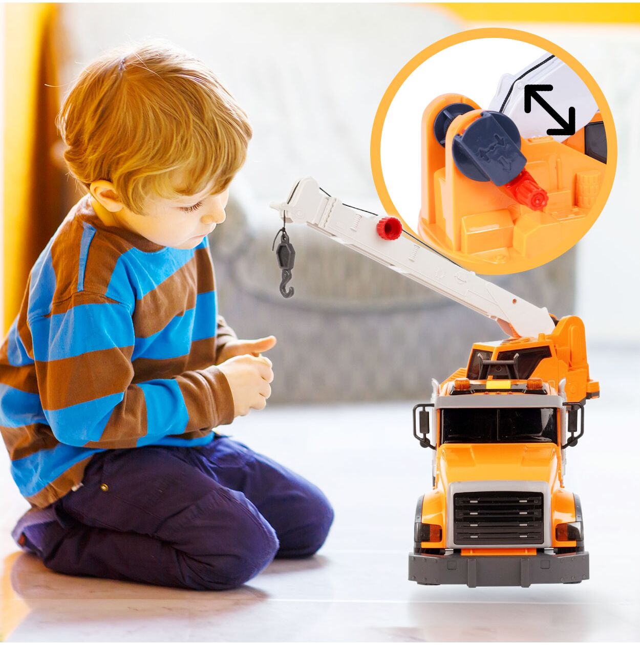 Macara de jucarie pentru copii, rotire 360 de grade, lumini intermitente si sunete realiste, scara 1:14, MalPlay 113599