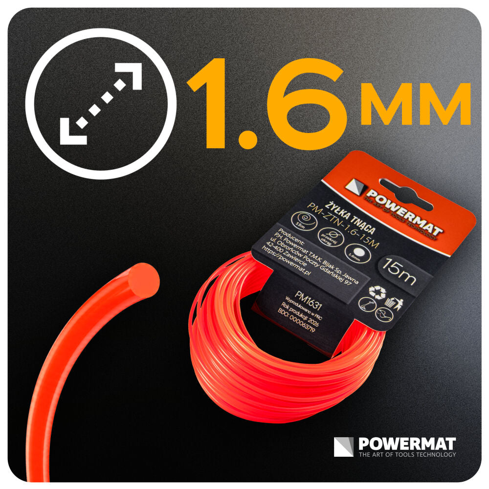 Fir rotund pentru motocoasa PM-ZTN-1.6-15M, 15 m, Powermat PM1631