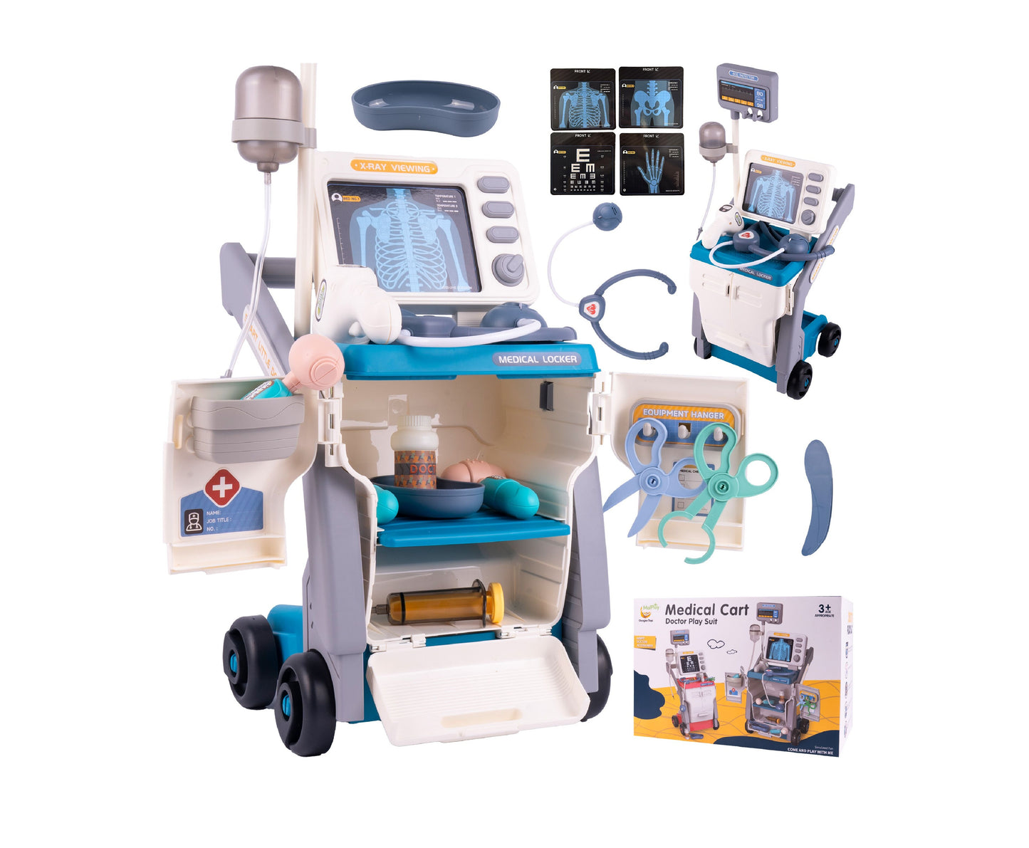 Set de joaca carucior medical mobil pe roti, 15 accesorii esentiale incluse, efecte sonore, 56.5 x 23 x 20 cm, MalPlay 110264