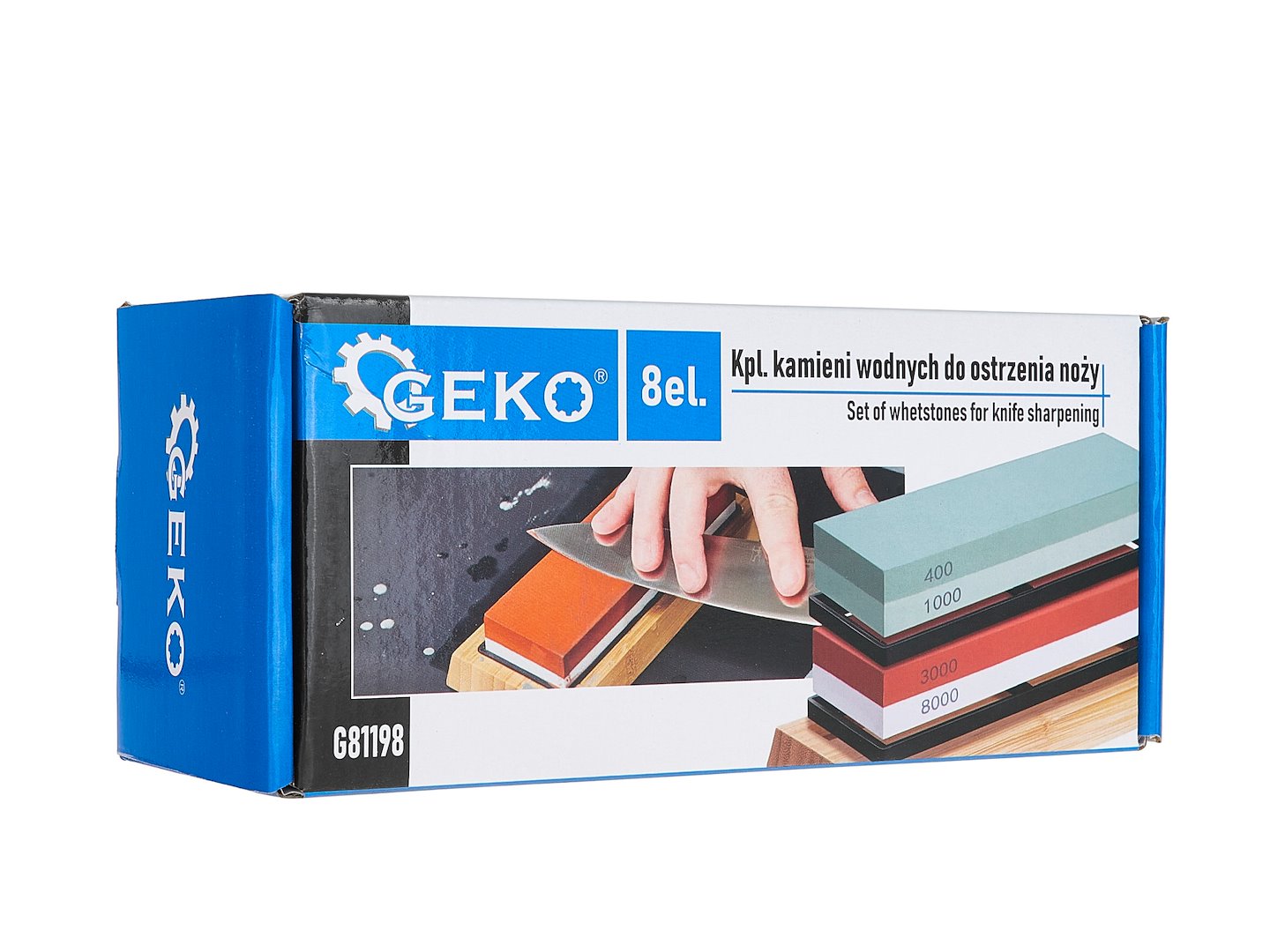 Set pietre pentru ascutit cutite cu suport, 8 bucati, Geko G81198