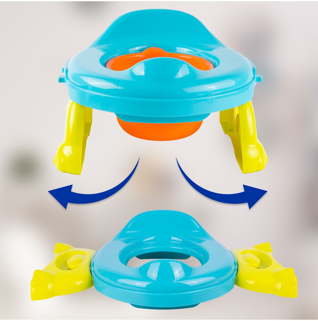 Olita portabila 2 in 1 pentru copii (suport toaleta si olita), albastru / galben / portocaliu, MalPlay 111558