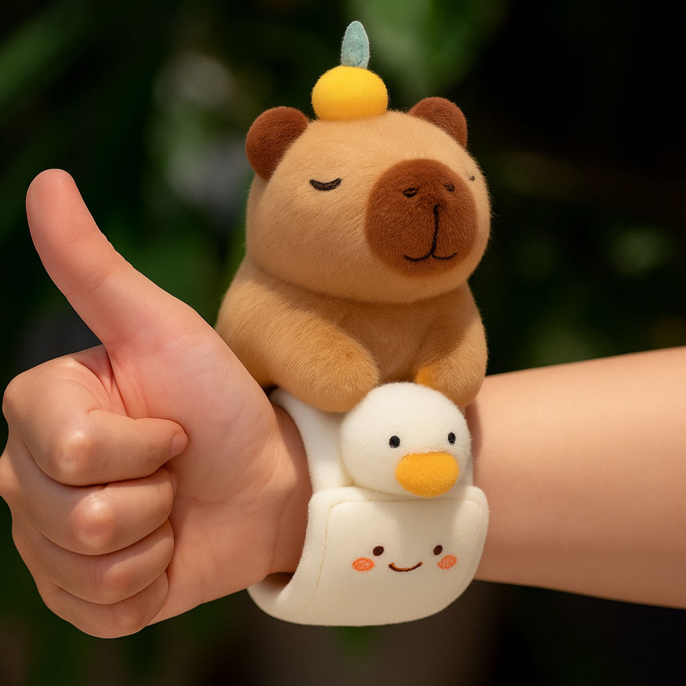 Bratara pentru copii cu capybara si ratusca, 23 cm, maro / alb, Lean 27546