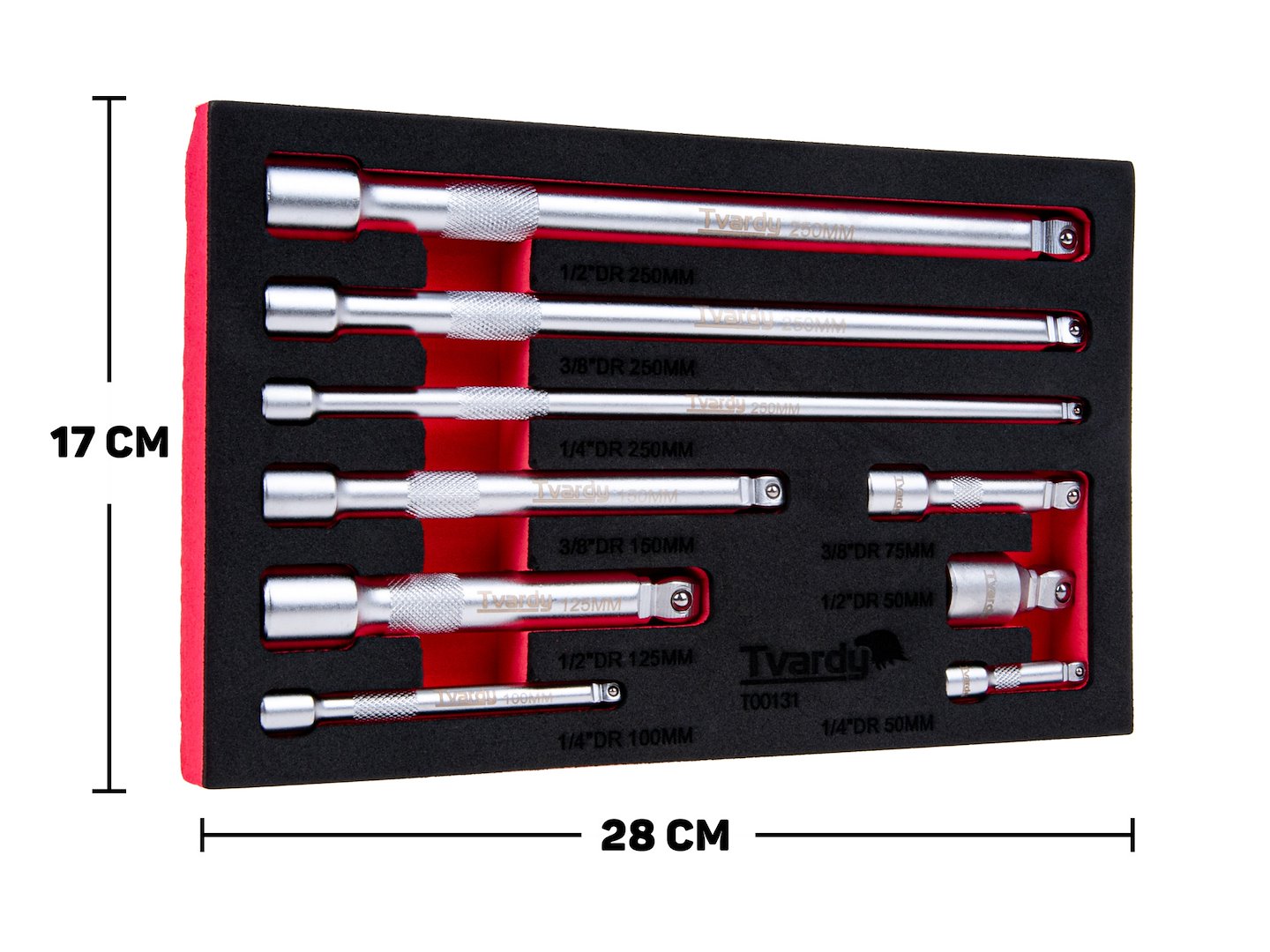 Set adaptoare chei tubulare, 1 / 4", 3 / 8", 1 / 2", Cr-V, 9 elemente, Tvardy T00131