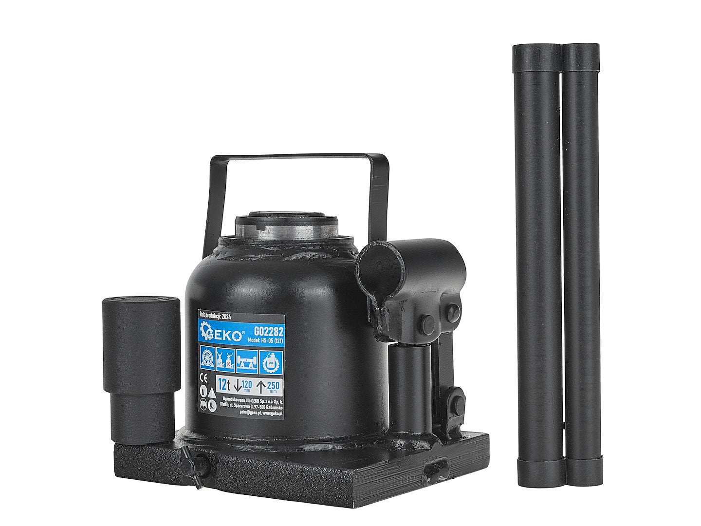 Cric hidraulic in 2 trepte cu profil redus, 12 T, Geko G02282