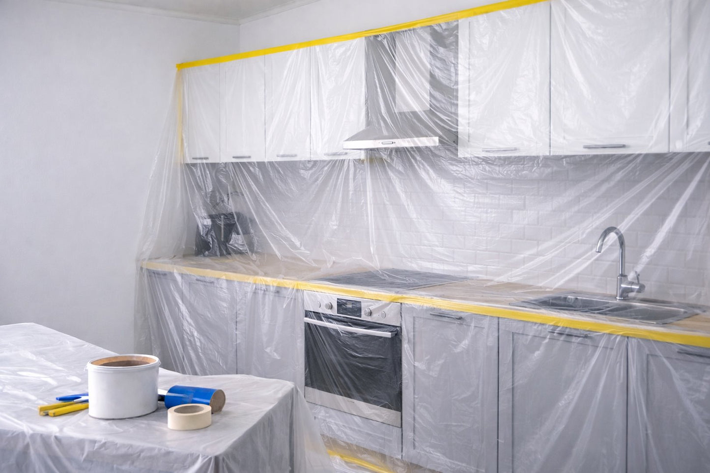 Folie de protectie standard pentru vopsit cu banda, 55 cm x 20 m / 16 mm, Geko G66392