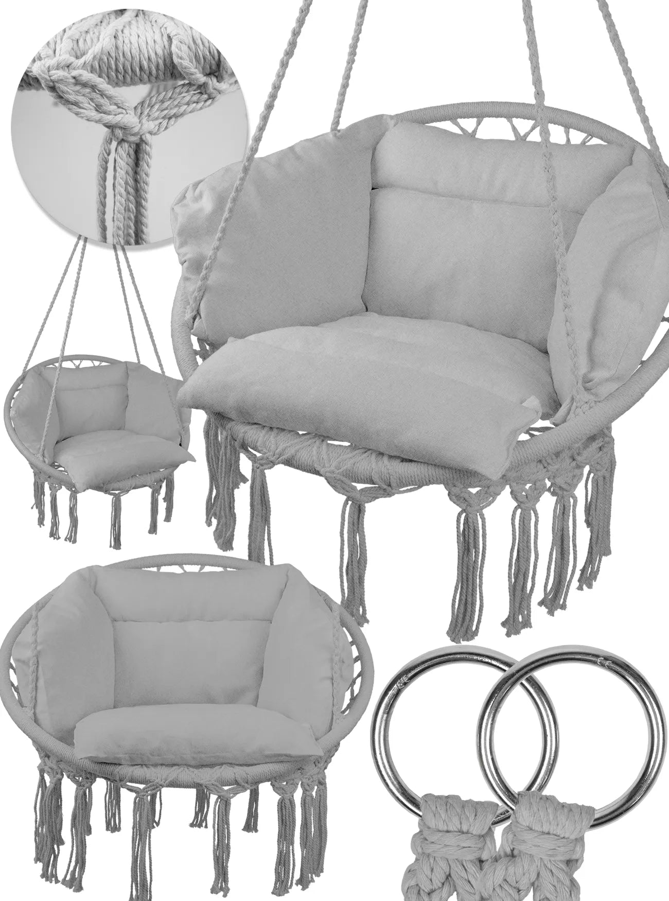 Scaun suspendat de gradina cu perne Sunwaal, 60x40x80x110x130x100 cm, cadru metalic, capacitate maxim 150 kg, gri, MalTec 112862