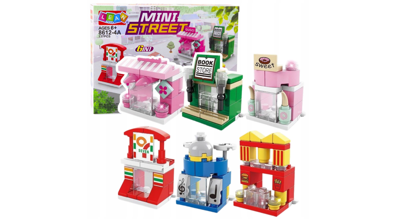 Set de constructie Mini Street 6 in 1, 137 piese, 23.5 x 17.5 x 4.5 cm, multicolor, Lean 23595