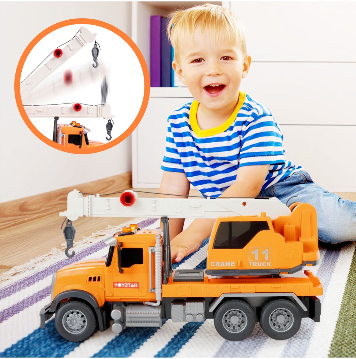 Macara de jucarie pentru copii, rotire 360 de grade, lumini intermitente si sunete realiste, scara 1:14, MalPlay 113599