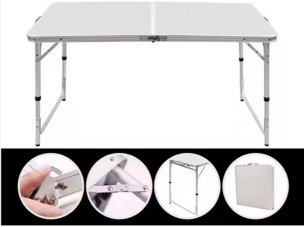 Set masa pliabila de camping cu 4 scaune, gri, 120 × 60 × 66 cm, Lean 26603