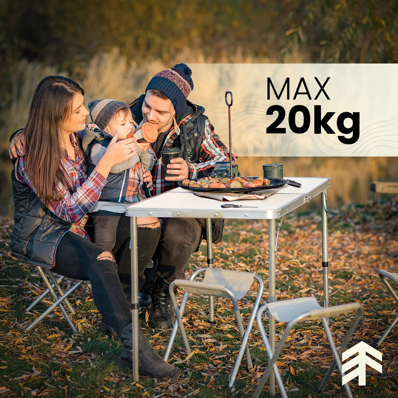 Set masa 120 x 60 x 70/60/54 cm si 4 scaune pliabile pentru camping 27 x 32,5 x 35,5 cm, MalTec 112755
