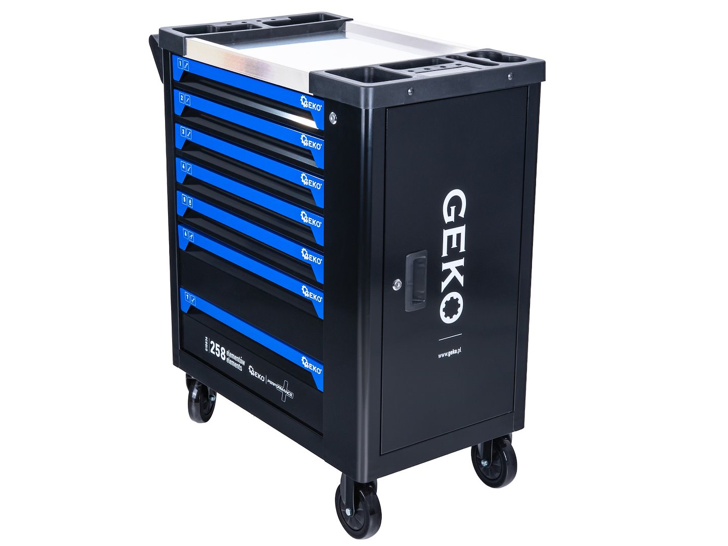 Dulap pentru atelier cu scule, 7 sertare, 258 bucati, Geko G10836