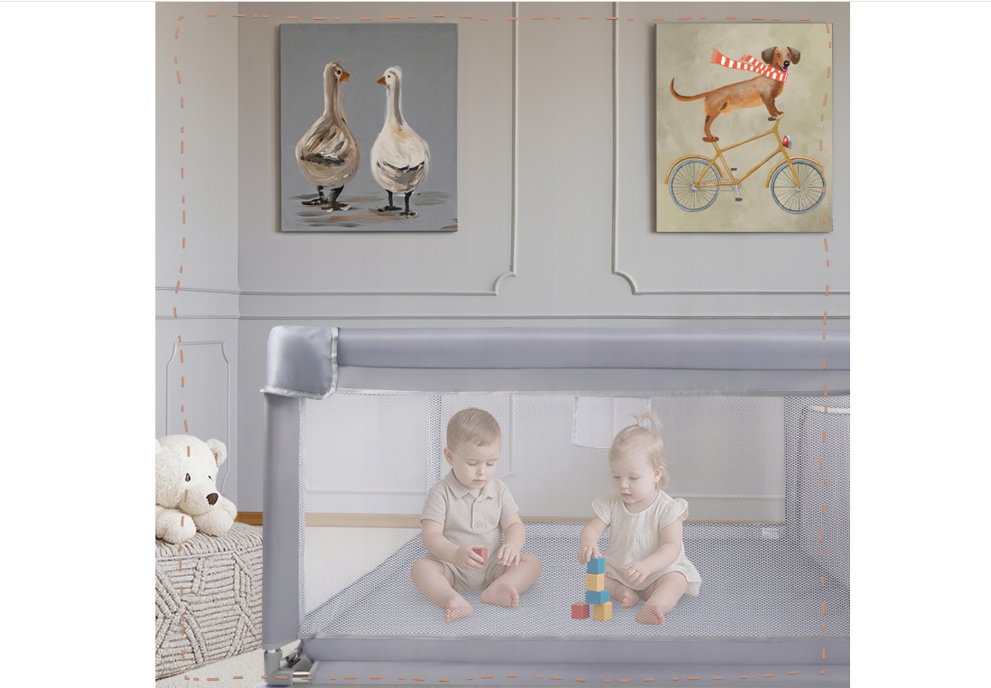 Tarc de joaca pentru copii cu buzunar din plasa Kivo, 120 x 120 cm, gri, MalPlay 113160