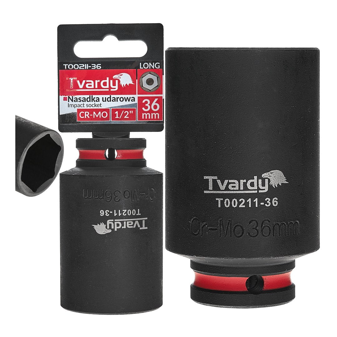 Cheie tubulara de impact in 6 puncte 1 / 2", 36 mm, Cr-Mo, Tvardy T00211-36