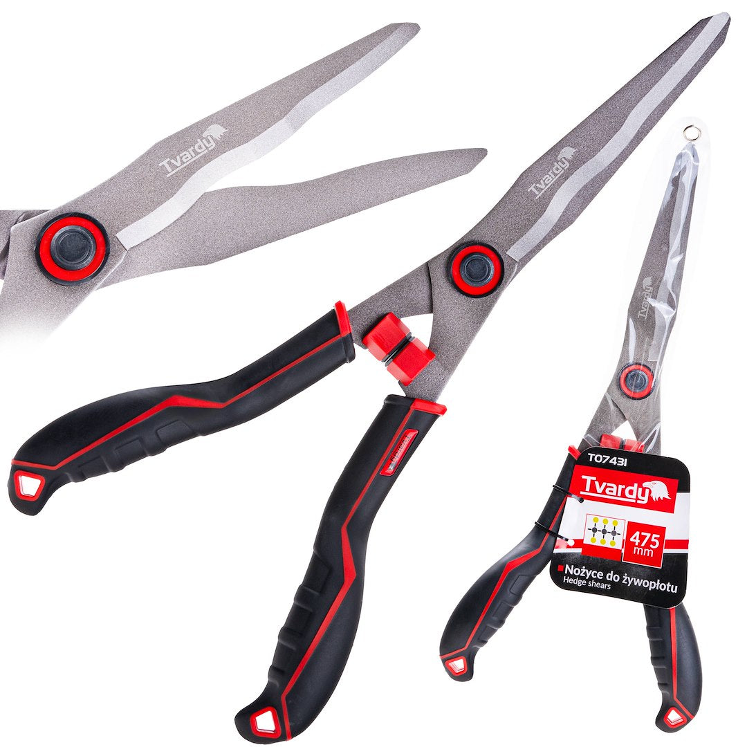 Foarfeca pentru tuns gard viu cu lama ondulata, 475 mm, PTFE, Tvardy T07431