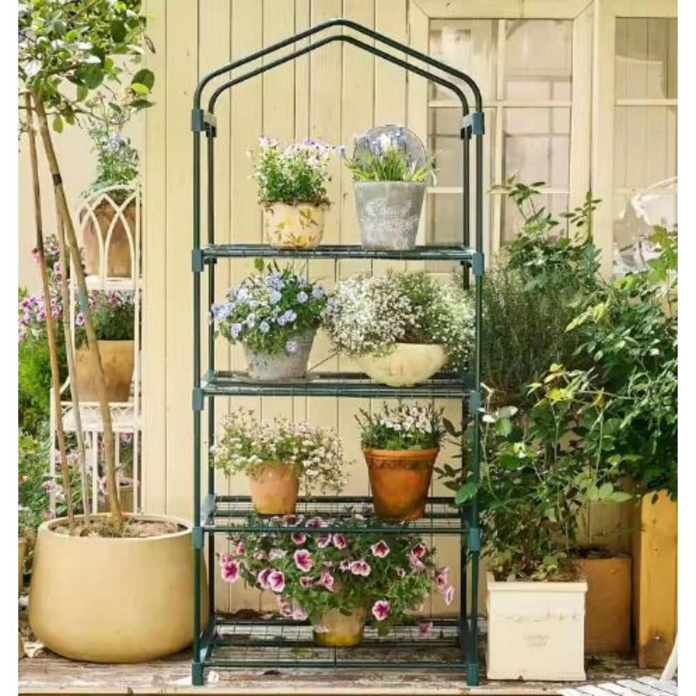 Mini sera de gradina pentru balcon cu 4 rafturi metalice, folie PVC, 69 x 49 x 157 cm, Lean 26615