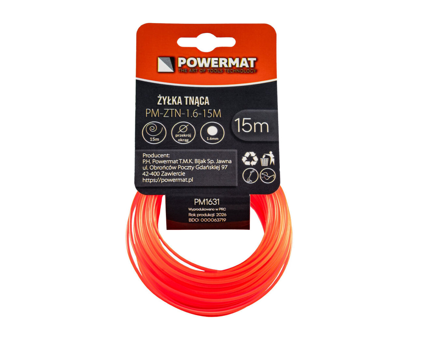 Fir rotund pentru motocoasa PM-ZTN-1.6-15M, 15 m, Powermat PM1631