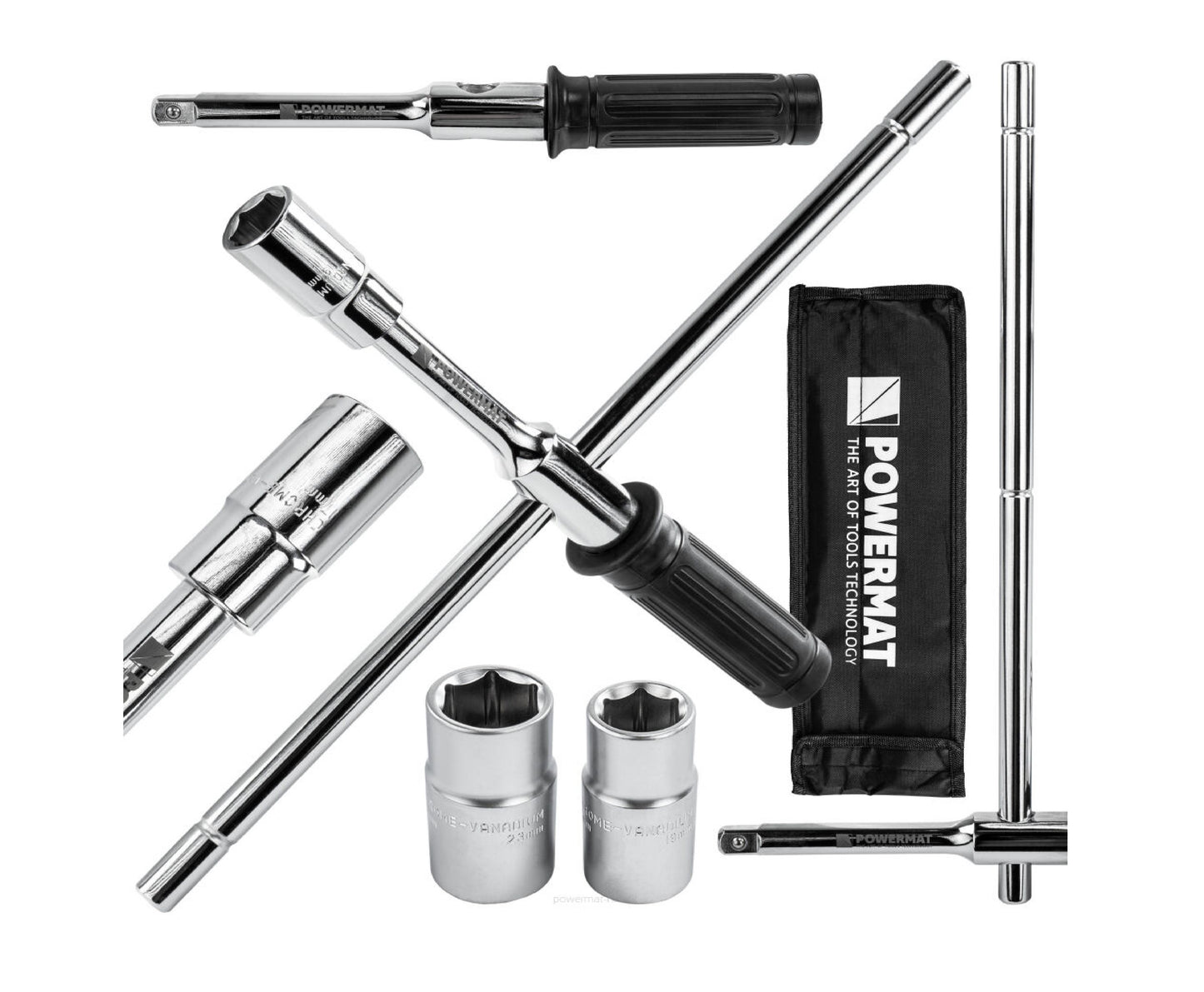 Cheie pliabila in cruce pentru roti PM-KLDK-400T, 1/2", chei tubulare incluse, Powermat PM1619