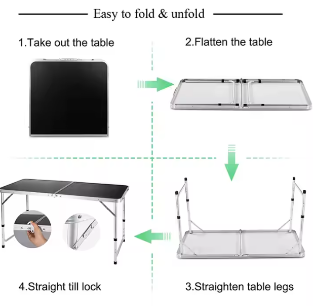Masa de camping pliabila cu cadru din aluminiu, 120 x 60 cm, Lean 26602