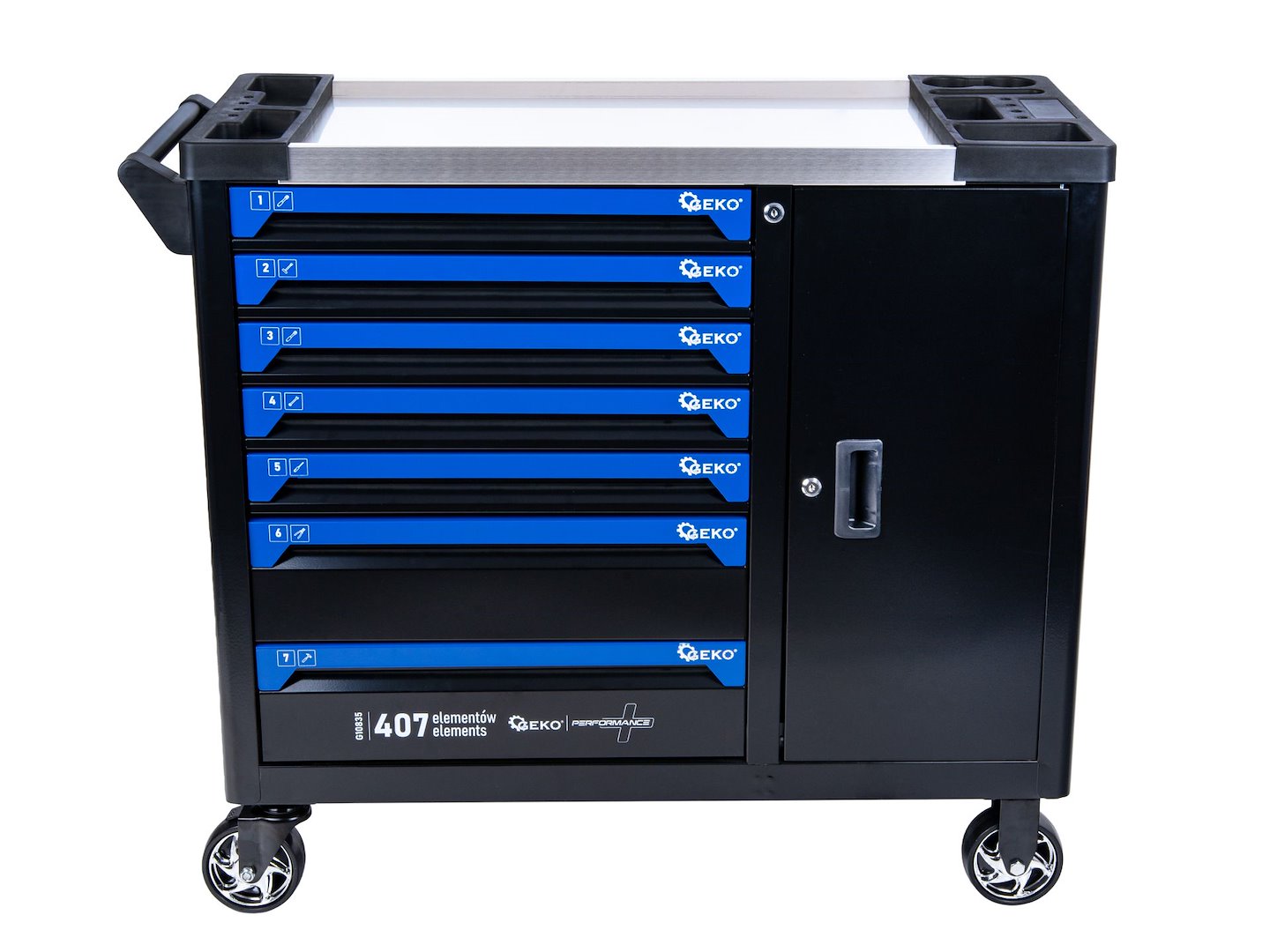 Dulap cu scule pentru atelier, 7 sertare, 407 bucati, Geko G10835