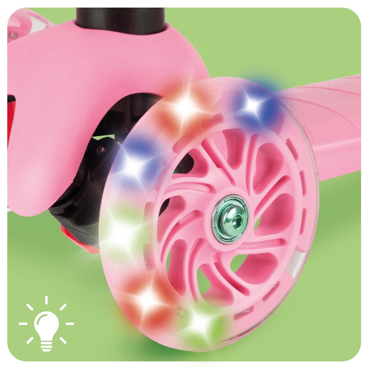 Trotineta cu 3 roti pentru copii cu roti luminoase LED, roz, MalPlay 111334