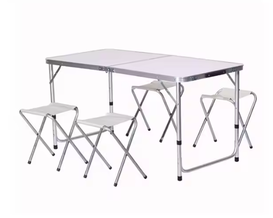 Set masa pliabila de camping cu 4 scaune, gri, 120 × 60 × 66 cm, Lean 26603