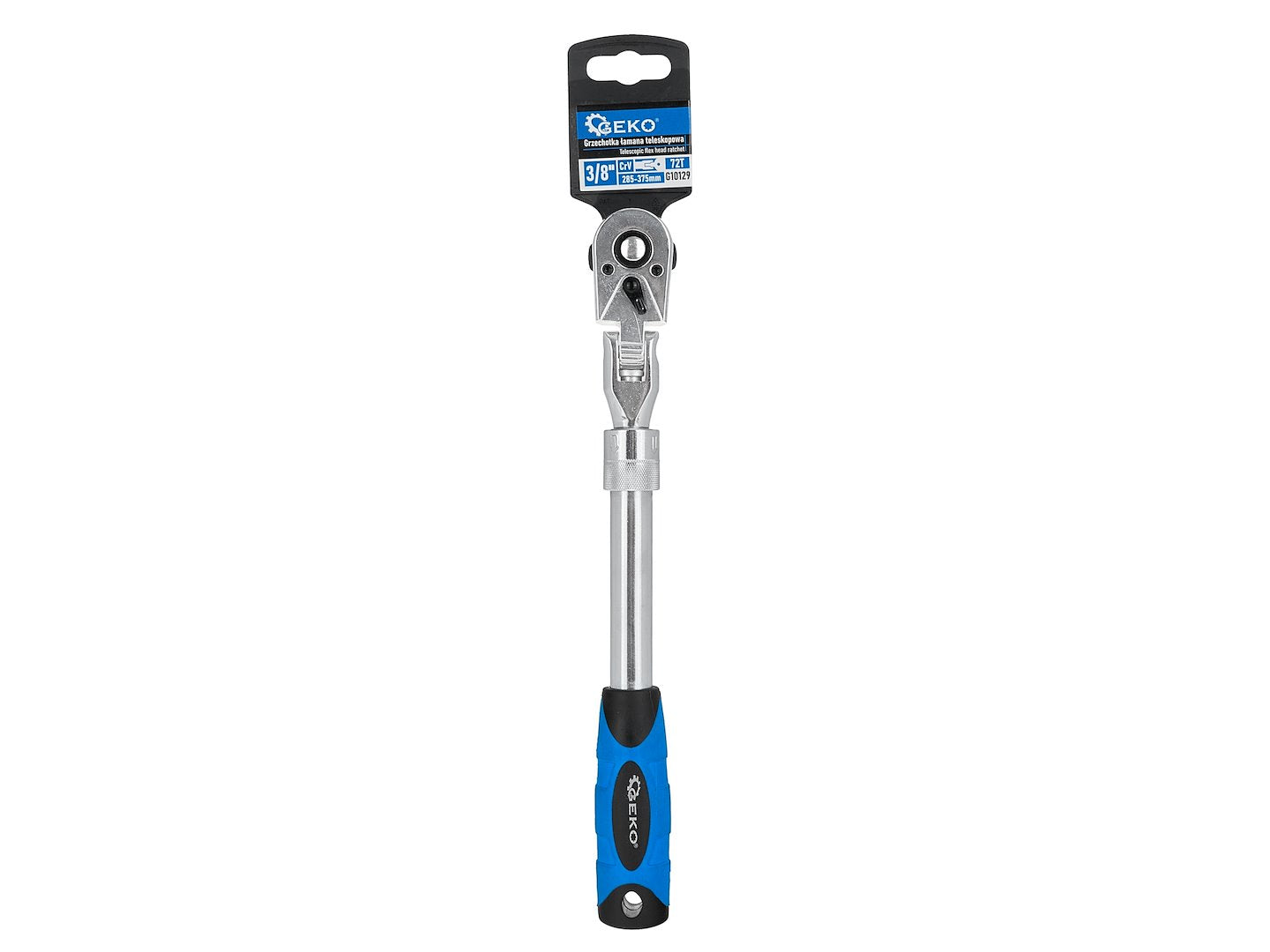 Cheie cu clichet cu cap flexibil si maner telescopic, 3 / 8", 285-375 mm, 72 T, Cr-V, Geko G10129