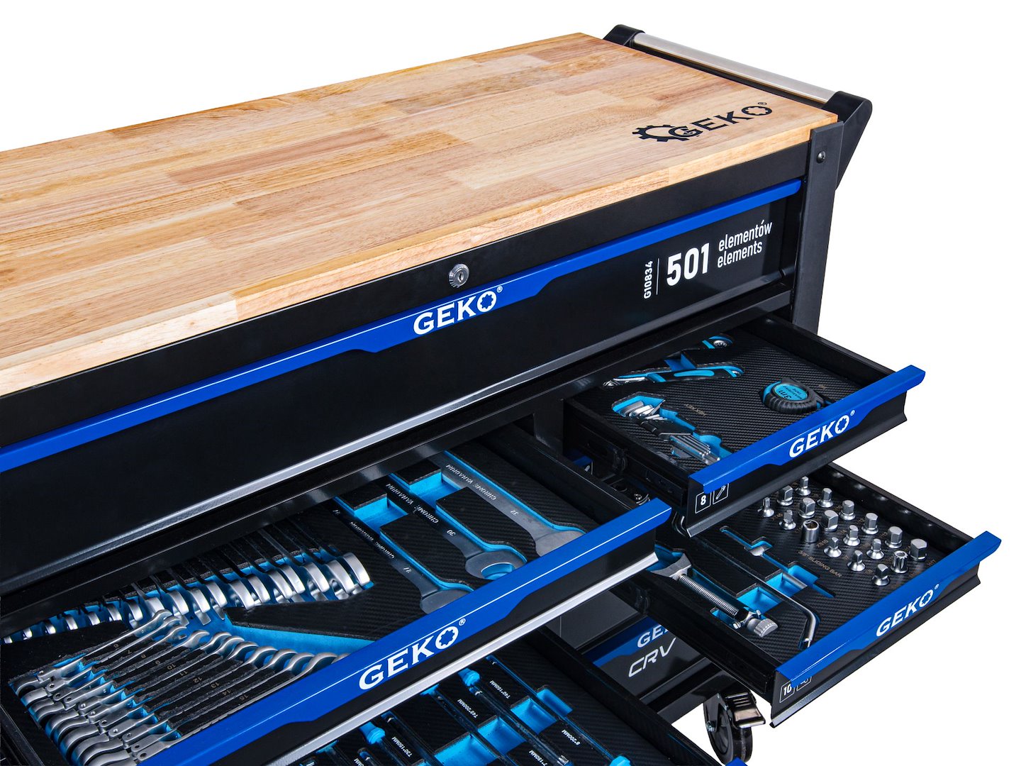 Dulap de scule pentru atelier, 12 sertare, 501 bucati, Geko G10834