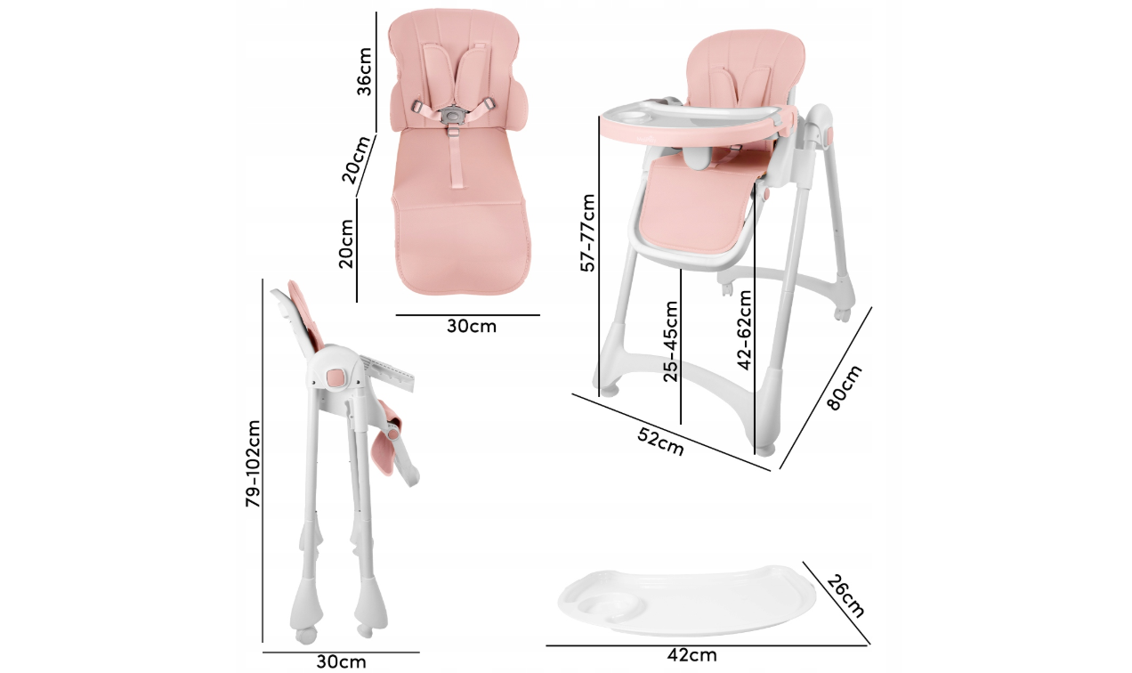 Scaun cu inaltime reglabila pliabil pentru bebelusi cu tava reglabila si roti Deli, 49 x 41 x 31 cm, MalPlay 113586