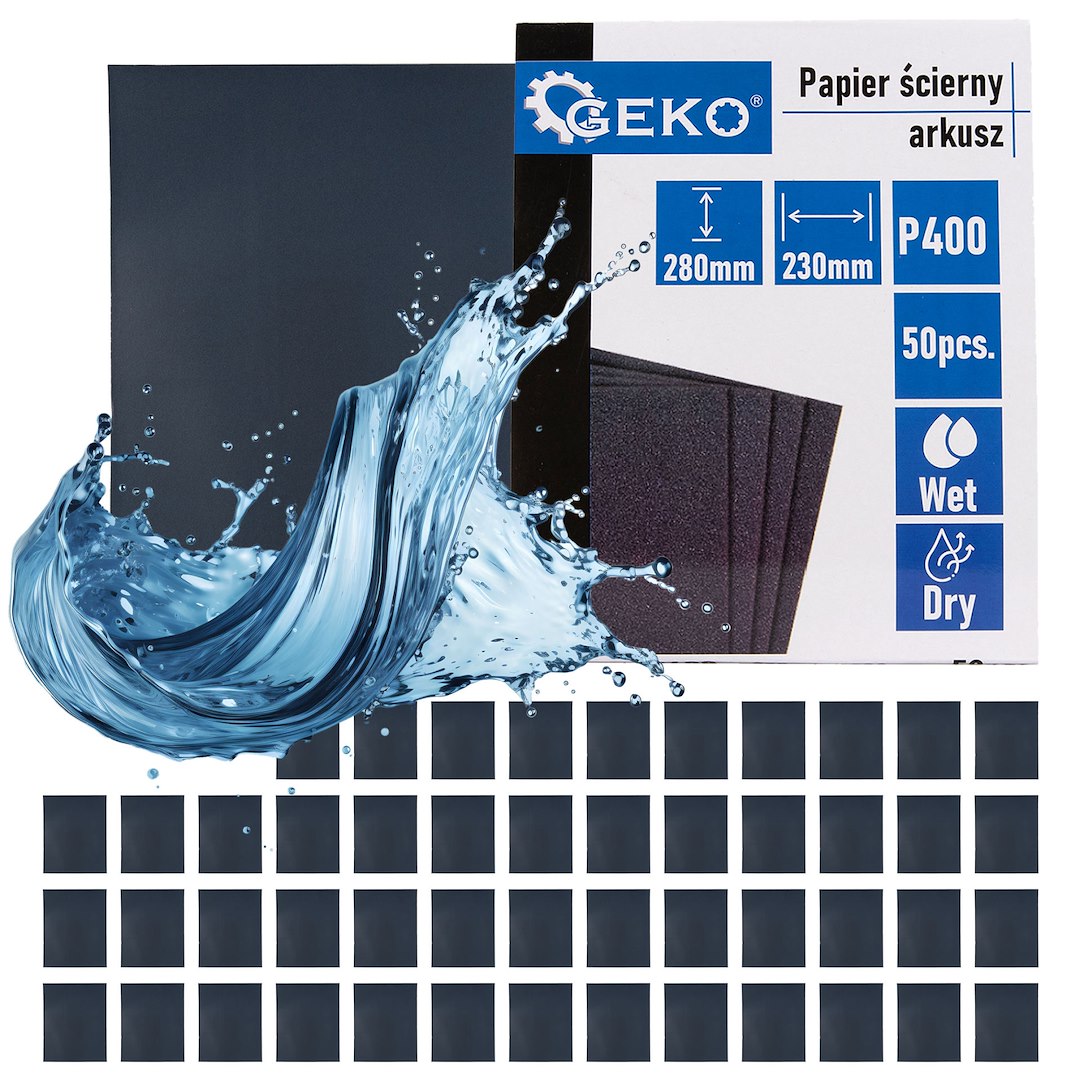 Set hartie abraziva pe baza de apa, 230 x 280 mm, P400, 50 bucati, Geko G78489