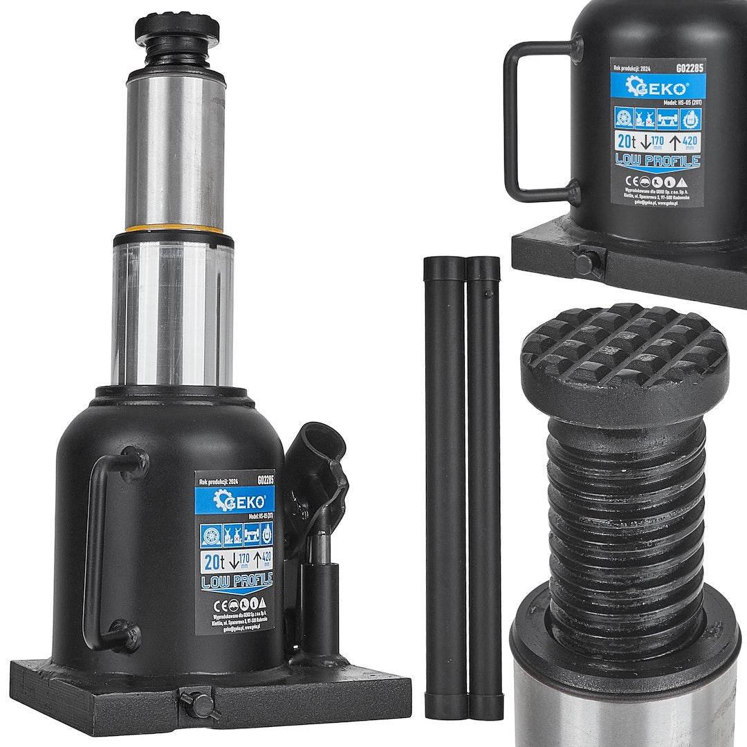 Cric hidraulic in doua trepte cu profil redus, 20 T, Geko G02285