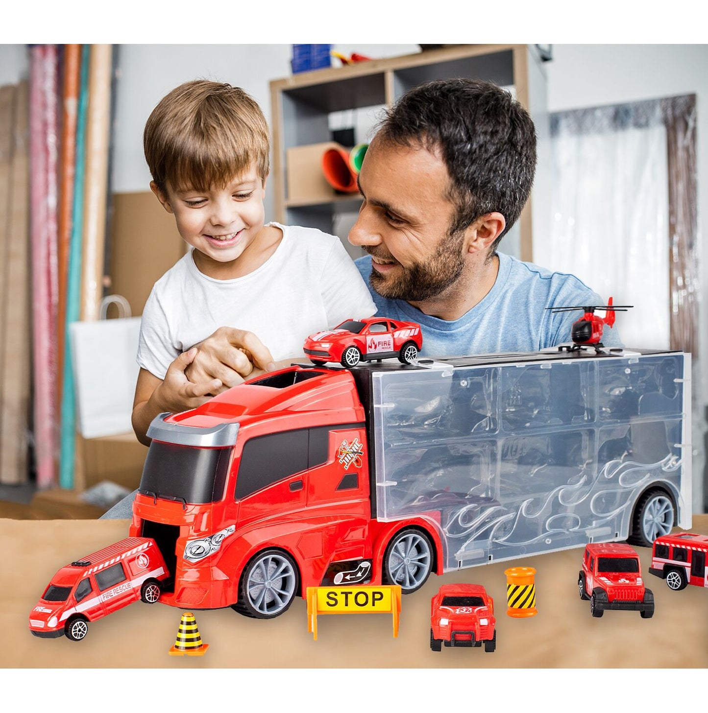 Set camion cu 6 vehicule pompier, MalPlay 108441