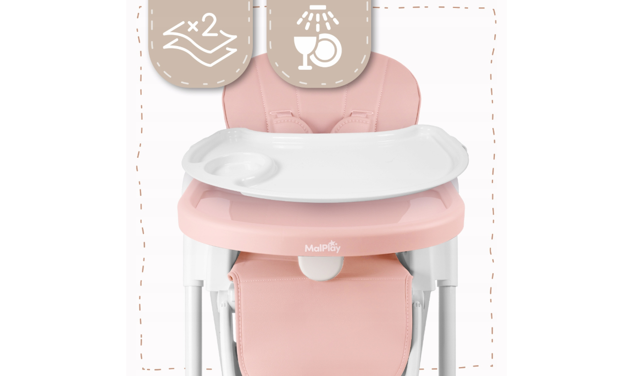 Scaun cu inaltime reglabila pliabil pentru bebelusi cu tava reglabila si roti Deli, 49 x 41 x 31 cm, MalPlay 113586